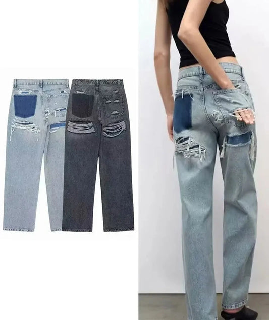 VINTAGE PATCHWORK HIGH-WAIST JEANS